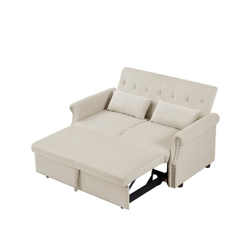 55" Velvet Convertible Pull-Out Loveseat Sleeper Sofa with 2 Pillows