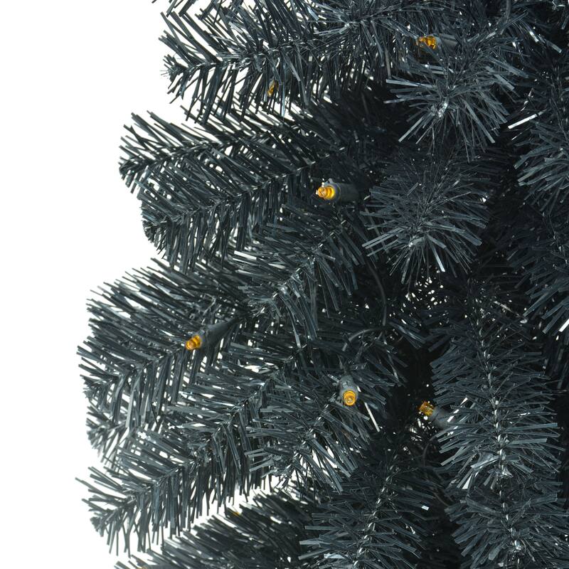 Puleo International 4' Pre-Lit Black Tinsel Artificial Whimsical Halloween Tree - 4 foot