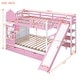 preview thumbnail 3 of 10, Full Over Full Wooden Bunk Bed with 2 Drawers & 3 Shelves, Castle Style Stairway Bedframe with Slide & Safety Guardrails, Pink