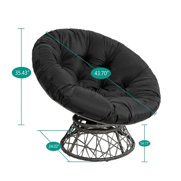 Wicker Papasan Chair with Oversized Cushion & Swivel Base – Indoor Round Lounge Chair for Bedroom, Living Room, or Covered Patio