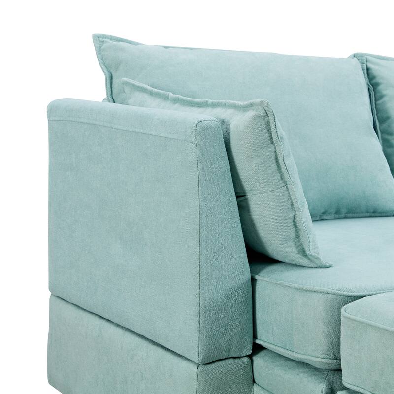 Green 115.1" Large U-Shaped 6-Seat Sofa with Storage & Pull-Out Bed