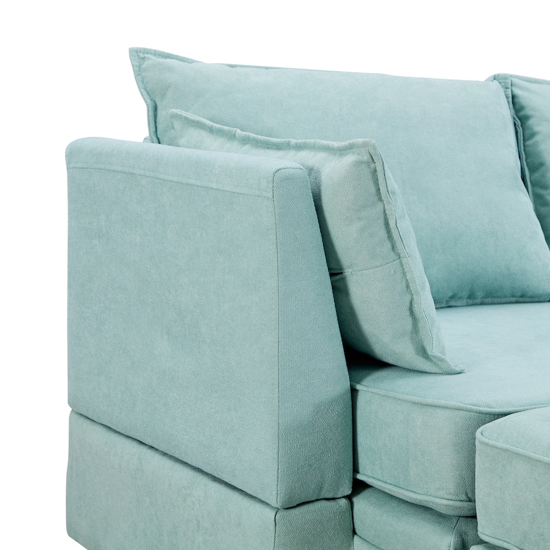 Modern Large U-Shape Convertible Sofa Bed, Reversible Chaise, Light Green Linen, 115x59x31 inches