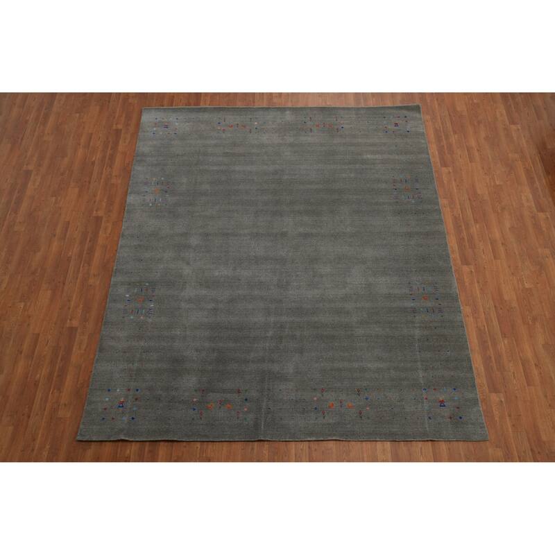 Hand Knotted Oriental 100% Wool Carpet Tribal Animal Pictorial Greys & Charcoal Gabbeh Area Rug - 10' 1'' X 8' 3''
