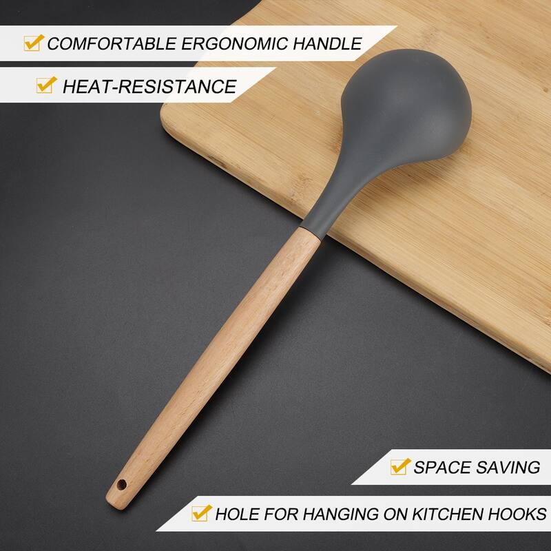 Silicone Soup Ladle Spoon 12.4 " One Piece Design Cooking Utensil - Gray - 12.4" x 3.1"(L*W)