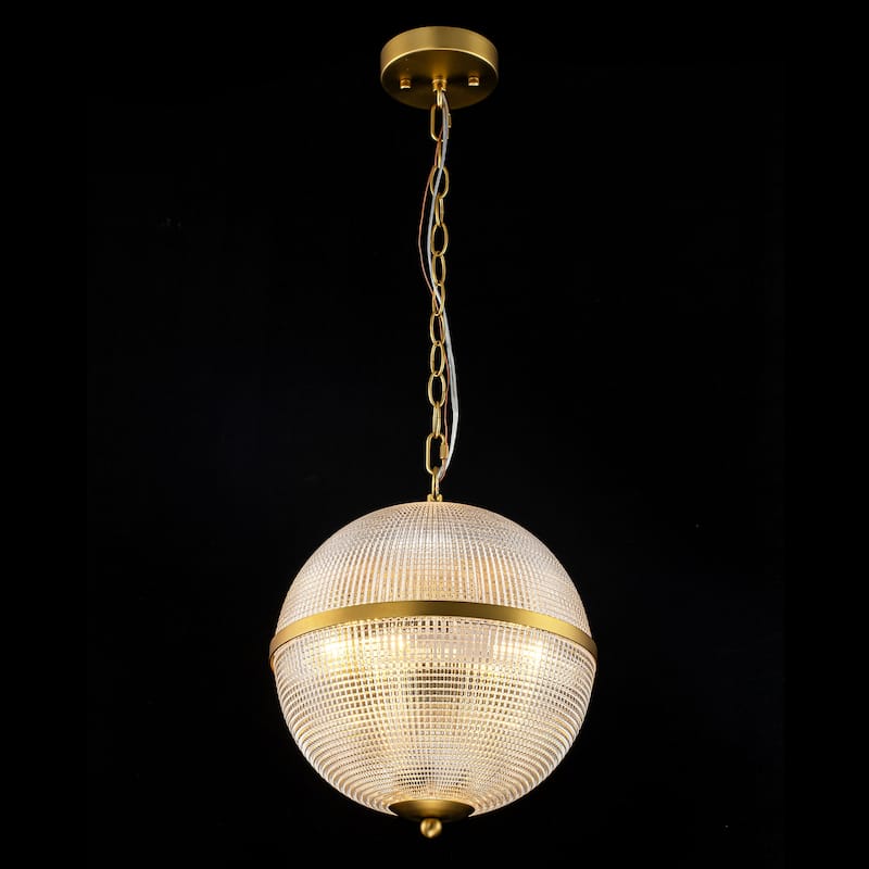 3-Light Mid-Century Modern Glam Gold Grid Glass Globe Chandelier Ceiling Light - 11.8 in. W x 13.39 in. H