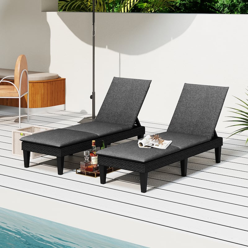 Gymax 2PCS Patio Lounge Chair Recliner Chair w/ 3-Position Adjustable