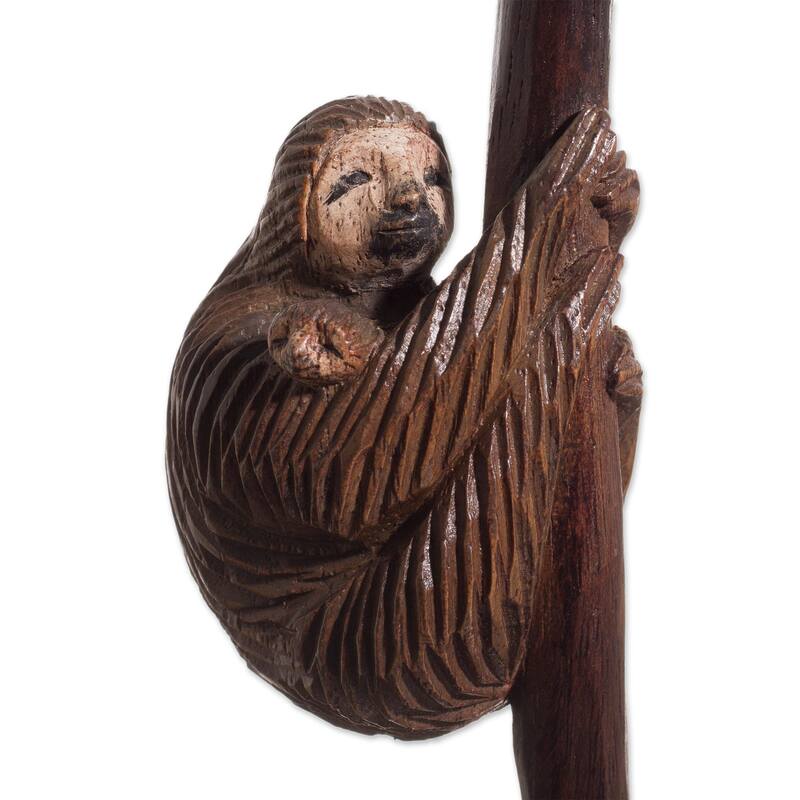 Novica Handmade Mother Sloth Wood Sculpture