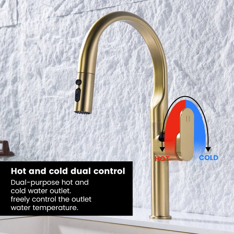 Single Handle Kitchen Sink Faucet with Pull Down Sprayer Brass Pull Out Kitchen Vanity Faucets with Temperature Display
