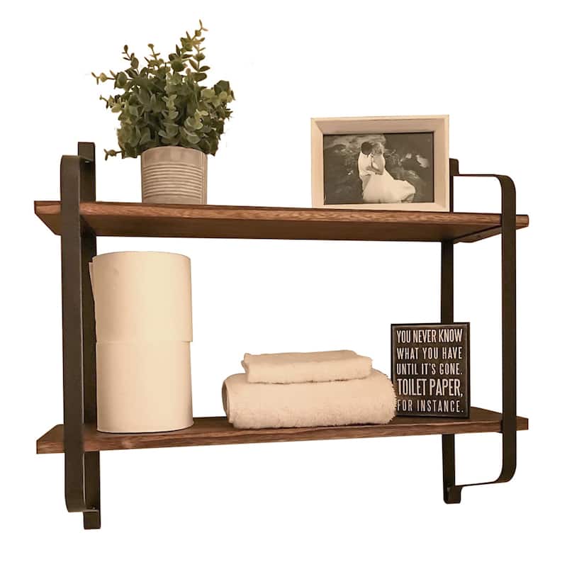 Large Rustic Industrial Pipe Wall Floating Shelf Wooden Storage Shelving Unit US - 2-Tier