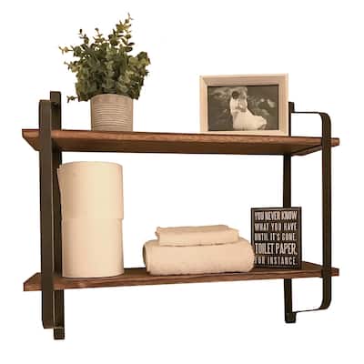 Large Rustic Industrial Pipe Wall Floating Shelf Wooden Storage Shelving Unit US - 2-Tier