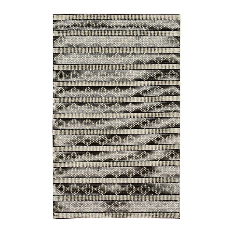 Black Handwoven Wool Contemporary Kilim Rug 4' x 6' - Durrie Flat Weave Durable Stain Resistant - N/A
