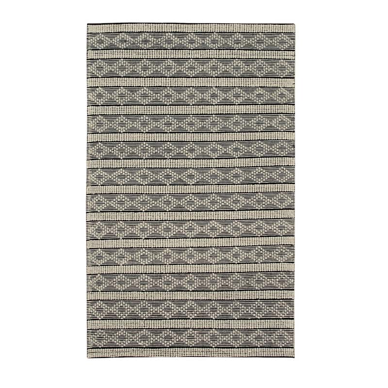 Black Handwoven Wool Contemporary Kilim Rug 8' x 10' - Durrie Flat Weave Durable Stain Resistant - N/A