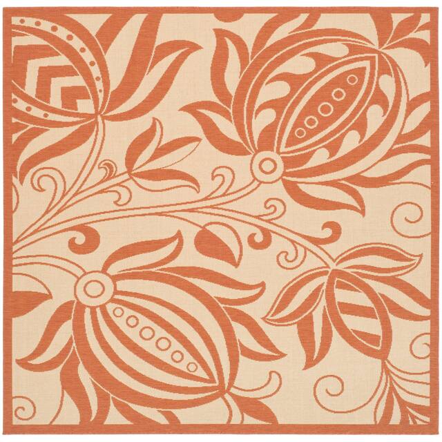 SAFAVIEH Courtyard Leatrice Indoor/ Outdoor Patio Backyard Rug - 6'7" x 6'7" Square - Natural/Terra