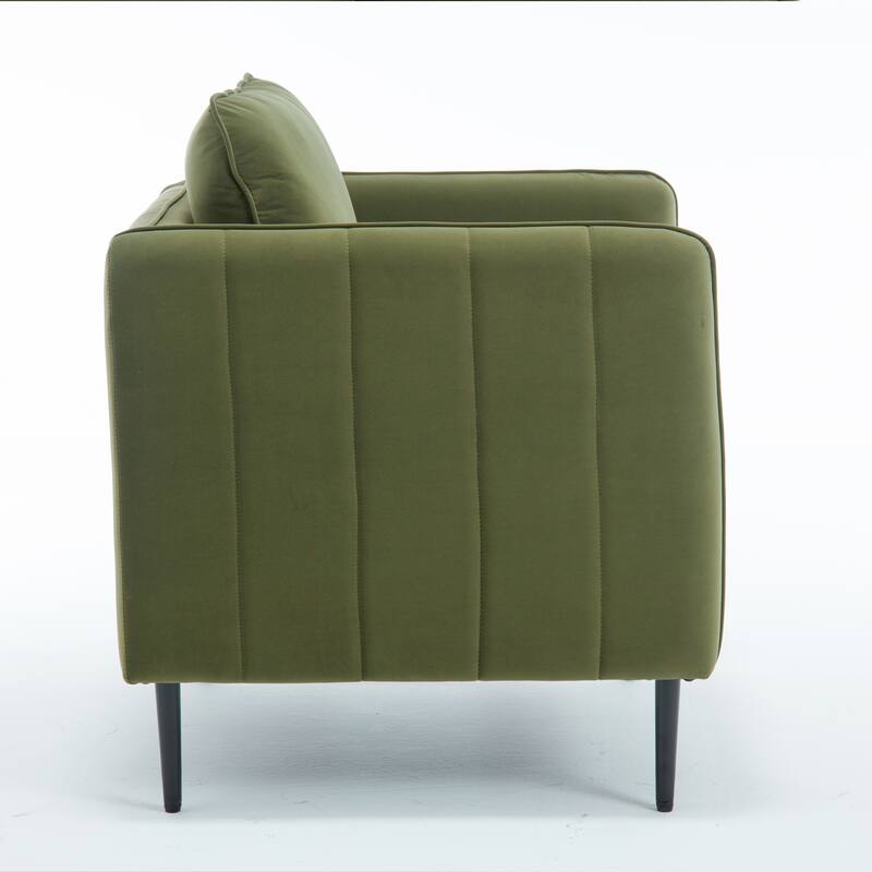 Accent Chair for Living Room, Velvet Comfy Single Sofa Chair Mid-Century Modern Armchair with 1 Pillow and Metal Legs