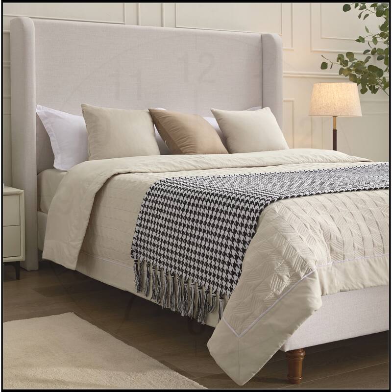 Harper Tall Headboard Upholstered Bed - Ivory Canvas  - King