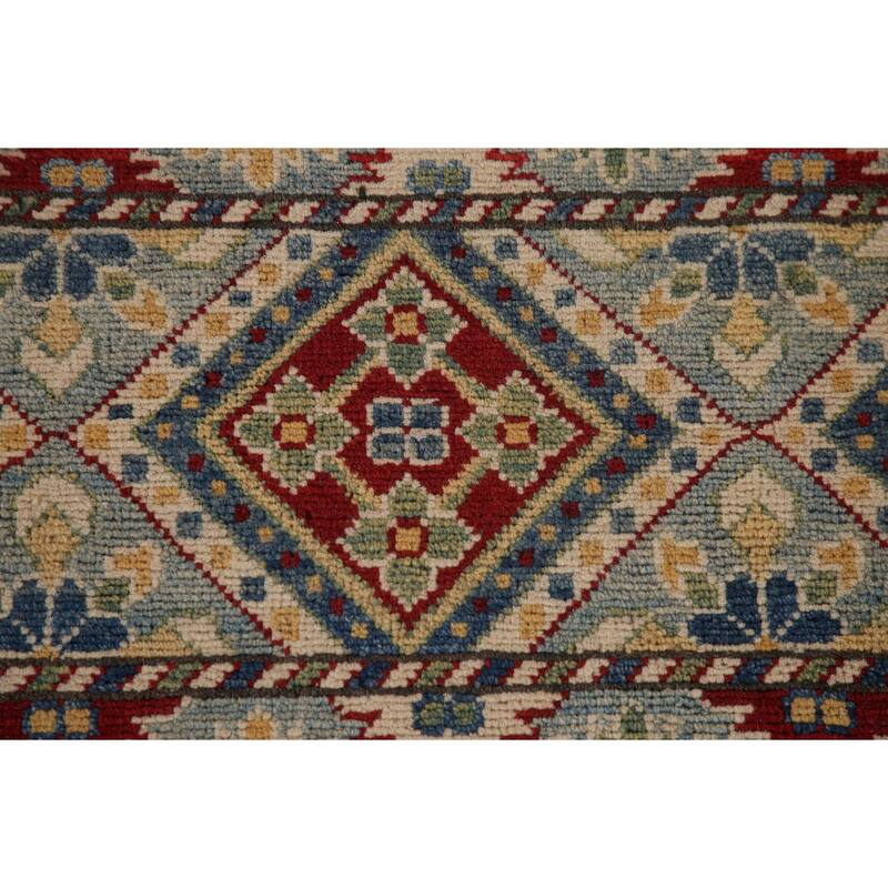 Striped Kazak Geometric Area Rug Wool Carpet - 9'10" x 12'9"