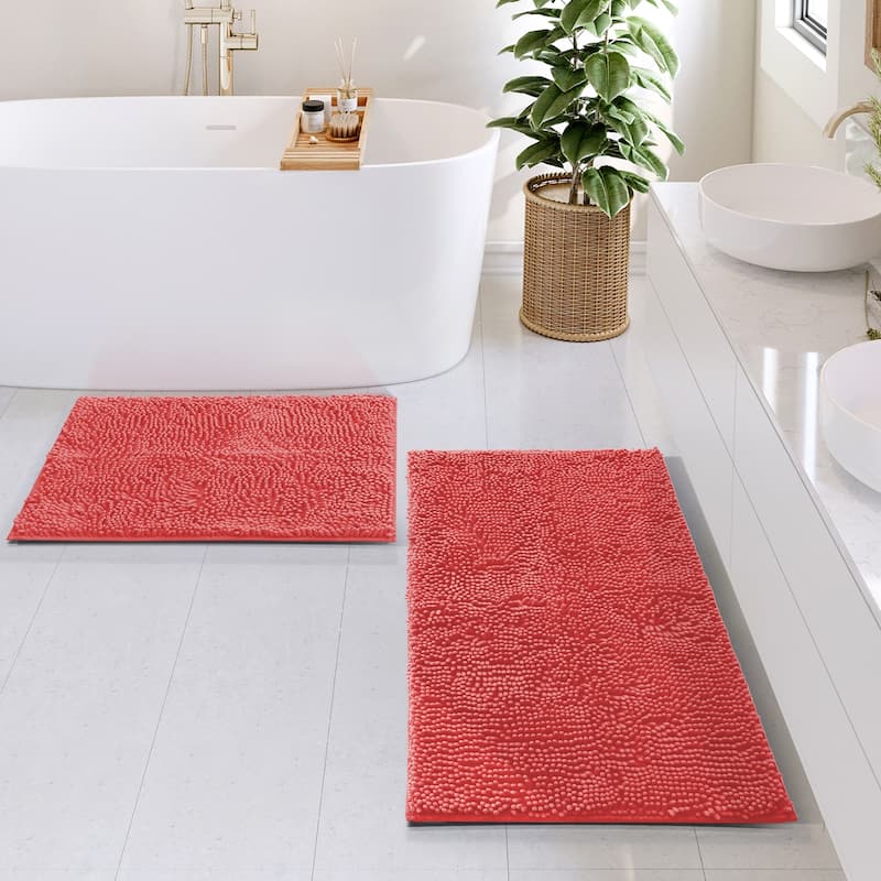 Empyrean Non-Slip Super Plush Chenille Bathroom Rugs - Small + Medium - Rose