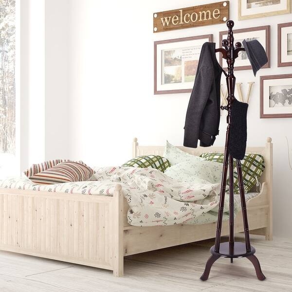 Shop Costway 73 Free Standing Solid Wood Coat Hat Purse Hanger