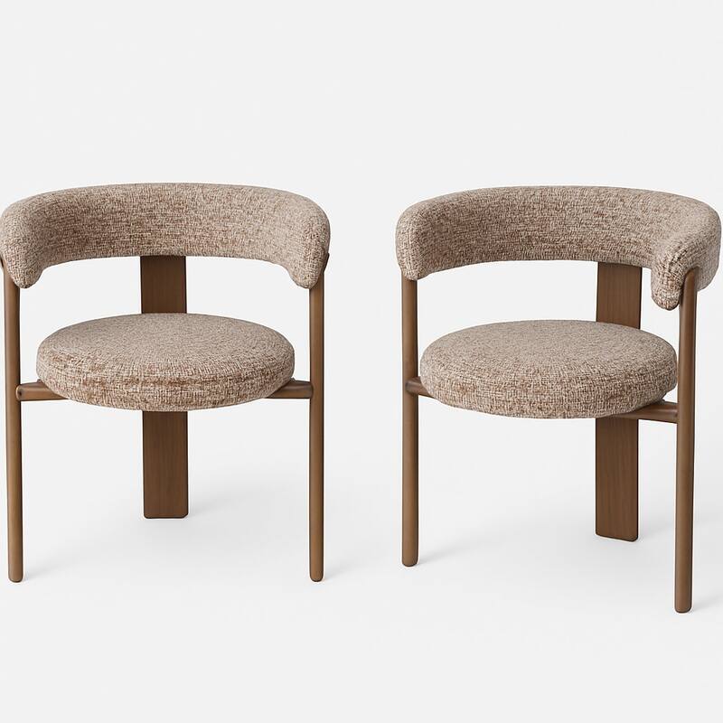 Upholstered 3-leg Wood-look Metal Frame 2pc Dining Chairs - N/A - Brown