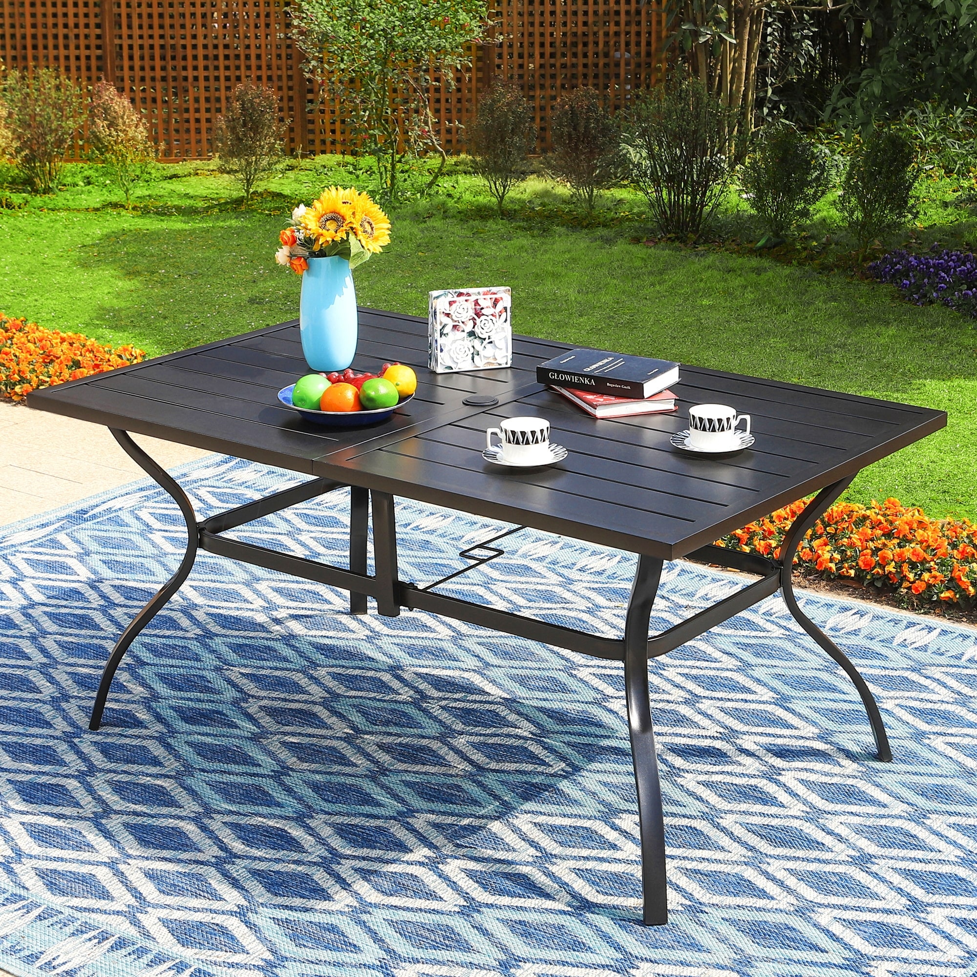 MAISON ARTS Outdoor Metal Dining Table Garden 6 Person Umbrella Table for Lawn Patio Pool Sturdy Steel - 1 Table