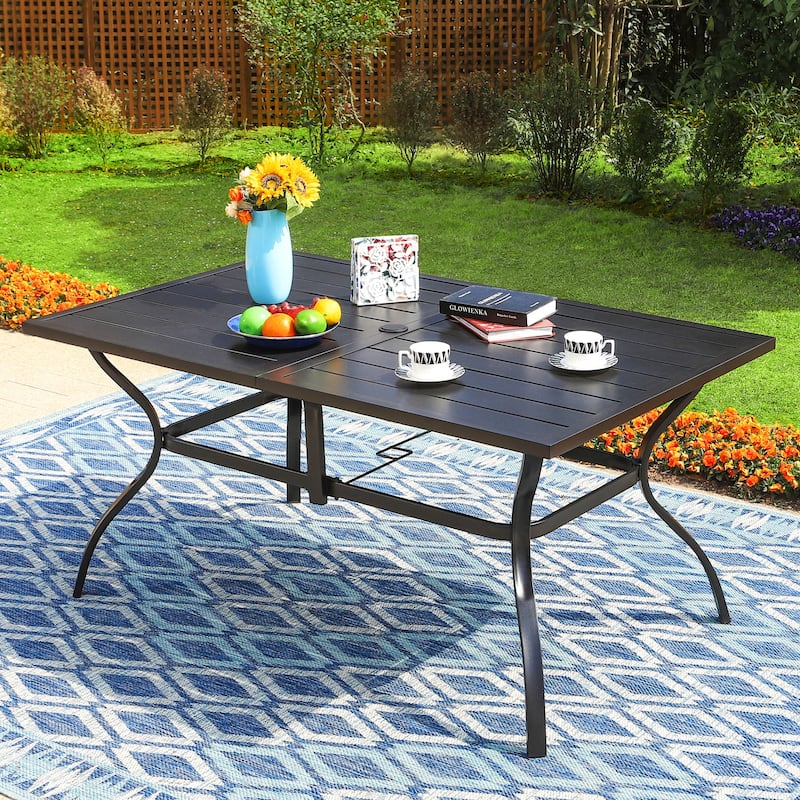 Outdoor 5/7-Piece Patio Dining Set, 7-positon Reclining Folding Sling Chair & E-Coating Metal Steel Table