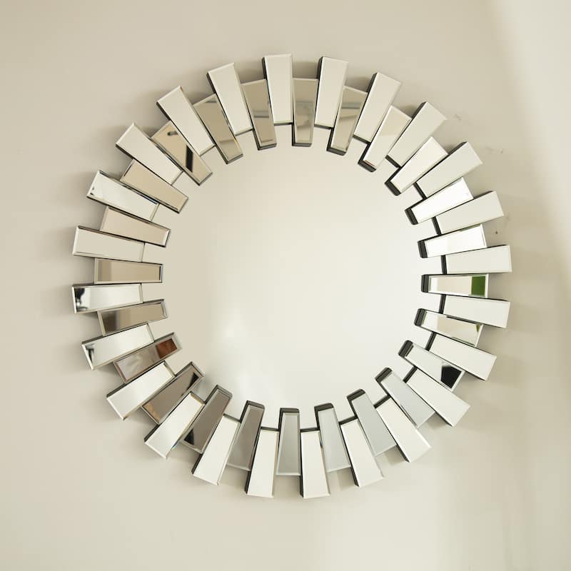 32" Kaltis Mirror, Wall-mounted Modern Decorative Circle PU Mirror, Irregular Shape, Suitable for Bathroom, Bedroom - Silver