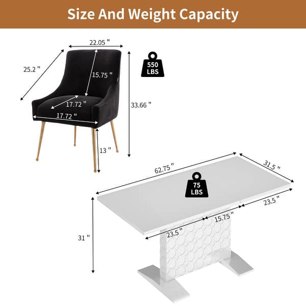 dimension image slide 6 of 9, 7-Piece Clihome High-gloss Extendable Table Velvet Chair Dining Set