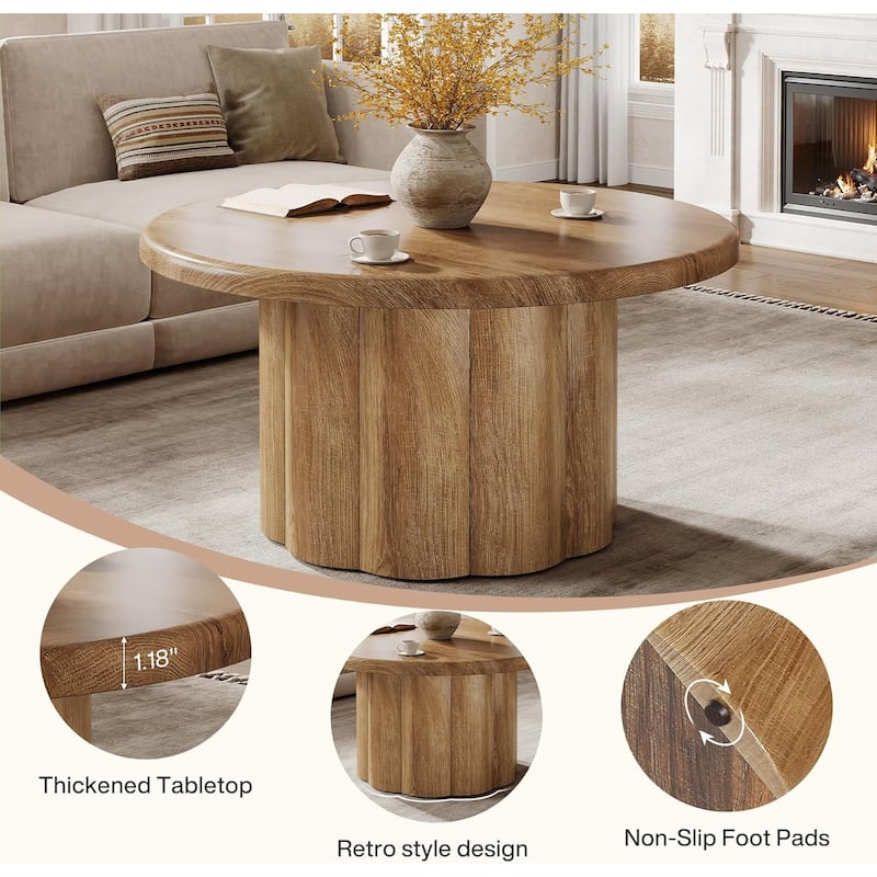 31.5 Inch Farmhouse Round Coffee Table Center Table for Living Room - 31.5" D x 31.5" W x 17.72" H