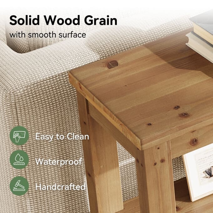 63-Inch Entryway Table with Adjustable Shelf, Solid Wood Console Table