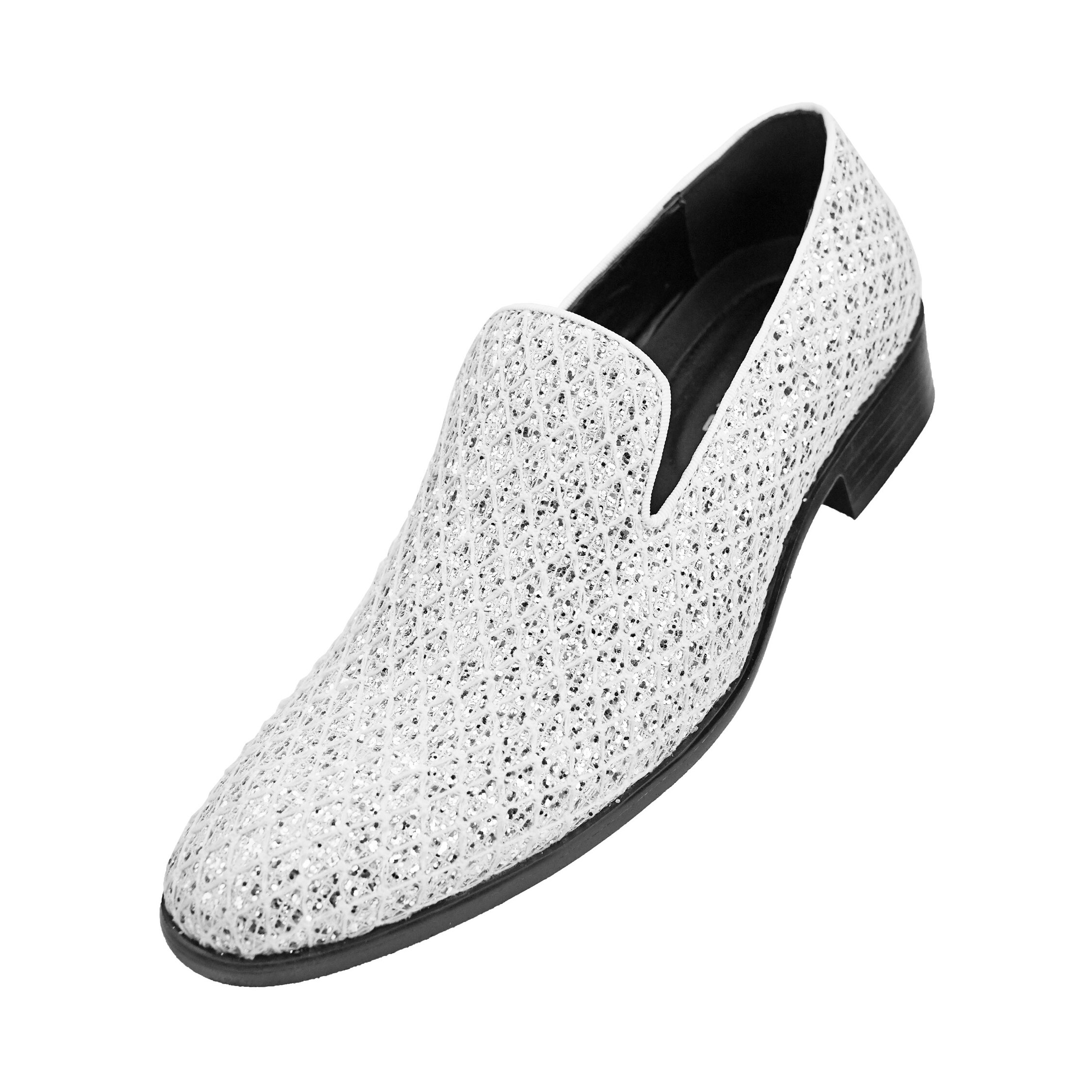 white glitter loafers