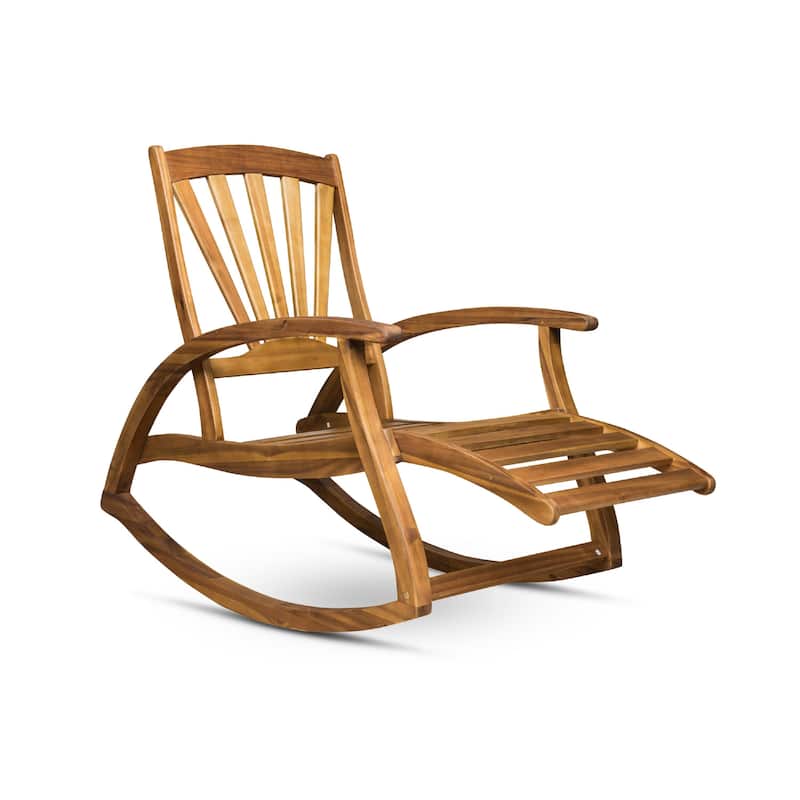 Rizz Outdoor Reclining Rocking Chair, Retractable Footrest, Brown Wood