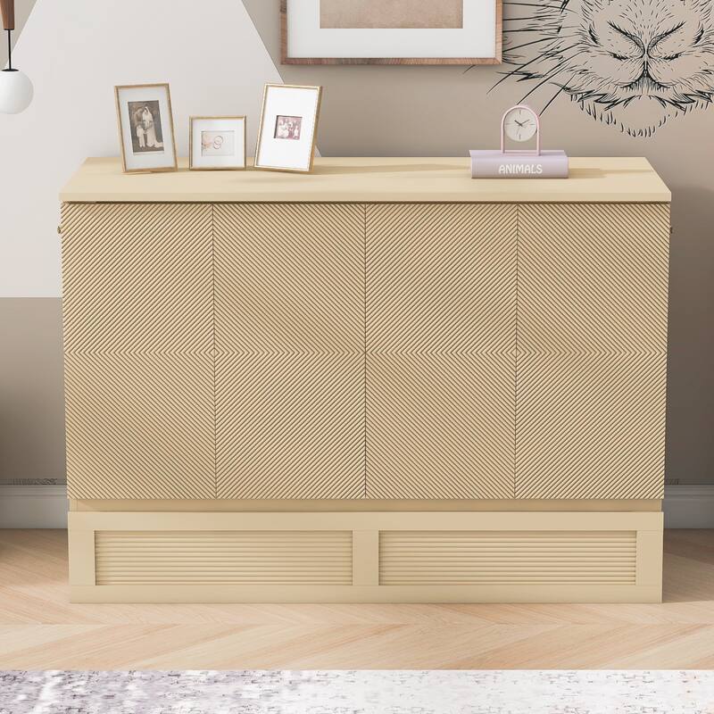 Full Size Murphy Bed with Storage Drawers, USB Ports, and Pulley Structure - Golden
