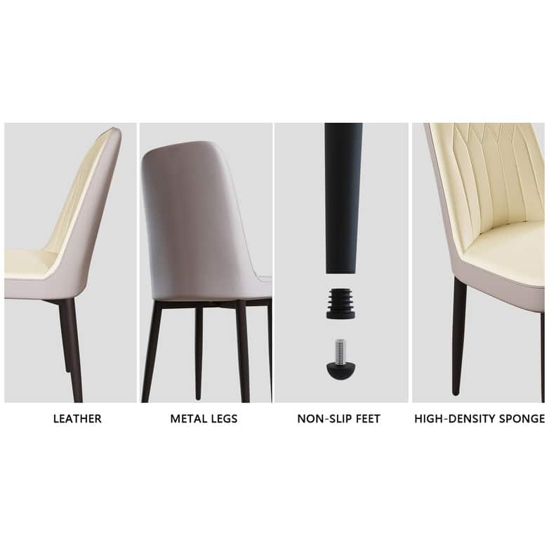 A set of 4 Dining Chair Modern Style Chair Made of High-Quality PU Leather Fabric w/ Thick Soft Cushions - Beige+Black