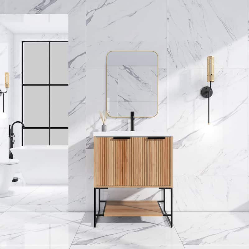 24"/30" Plywood Freestanding Bathroom Vanity Set with White Sink