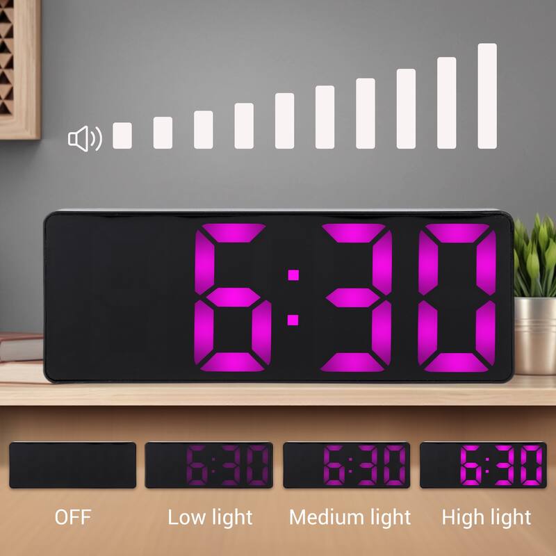 Small Digital Alarm Clock for Bedroom, with Big Numbers Display, Dimmable, 12/24H for Deep Sleepers 6.3x2.4x1 inch