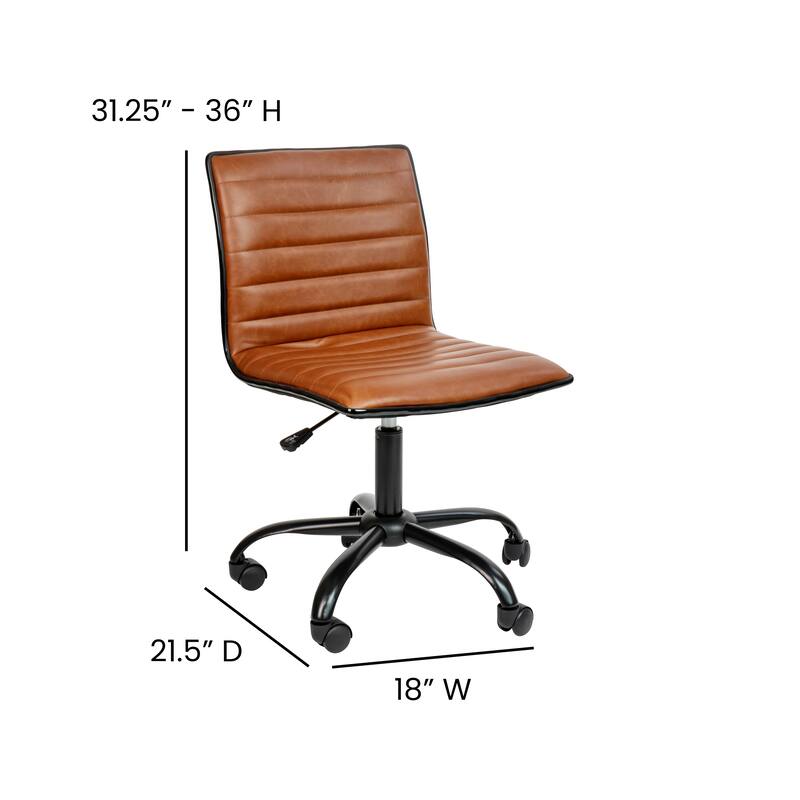 Low Back Designer Armless Ribbed Swivel Task Office Chair
