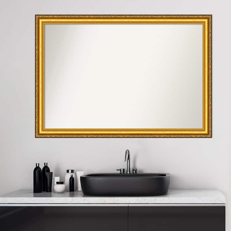 Non-Beveled Wood Bathroom Wall Mirror - Colonial Embossed Gold Frame