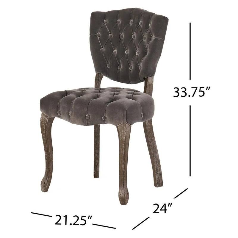 Button-tufted Velvet Upholstery Dining Chairs, European Conference Chair with Curved Legs, Wooden Accent Dining Chair, Set of 2