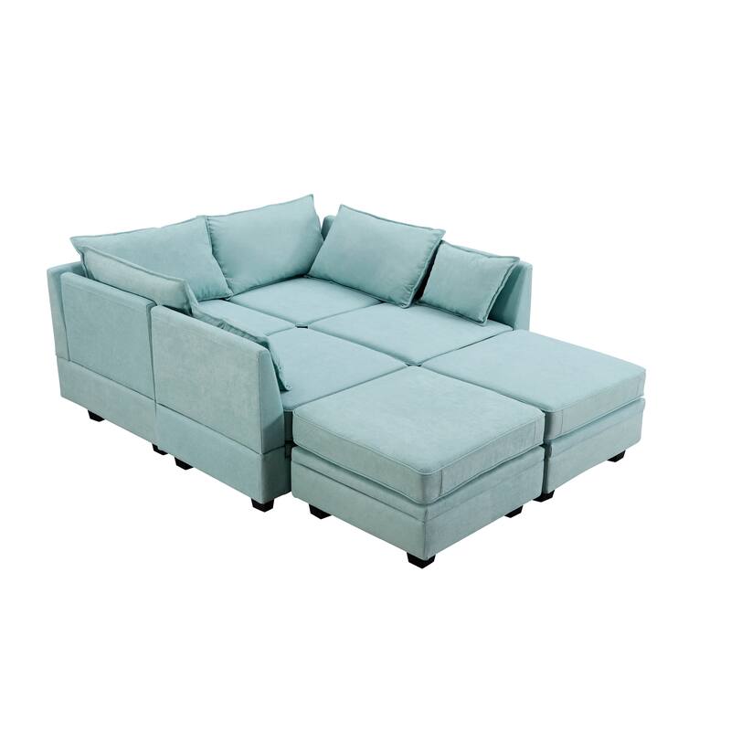 U-Shape Modular Sectional Sofa, Convertible Sectional Sofa Bed, Upholstered Sofa with Reversible Chaise & Ottoman