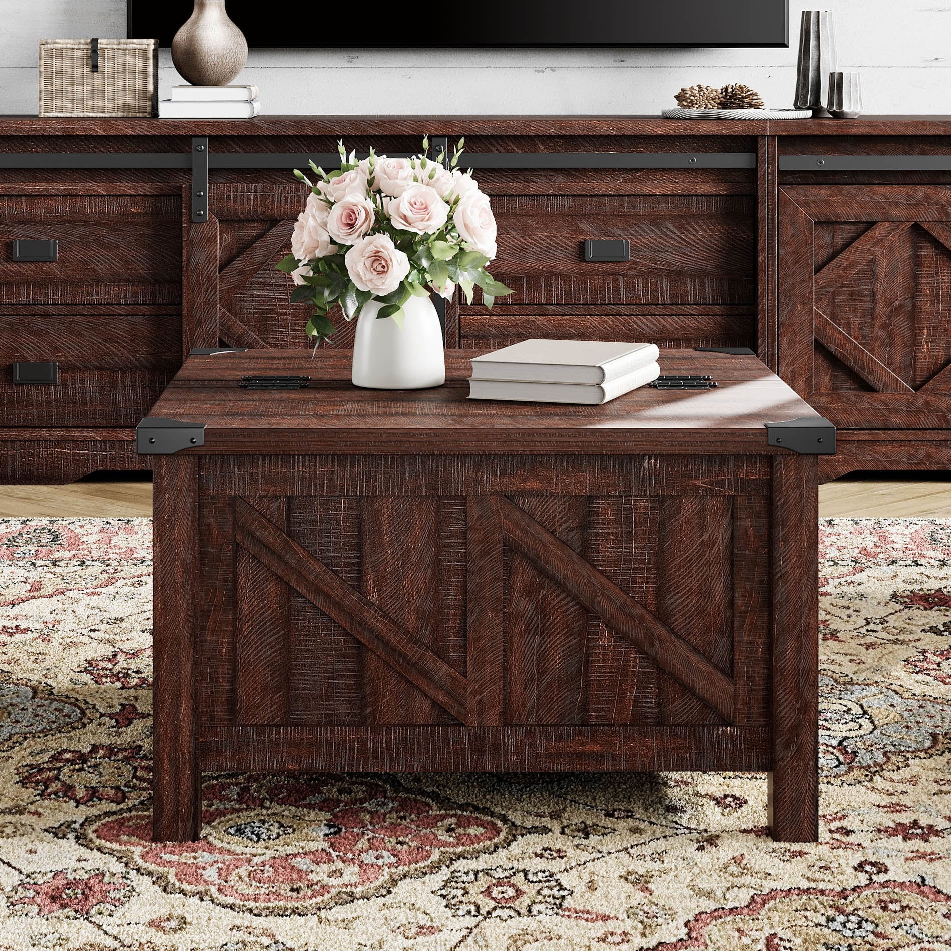 WAMPAT Farmhouse Rustic Square Farmhouse Coffee Table On Sale