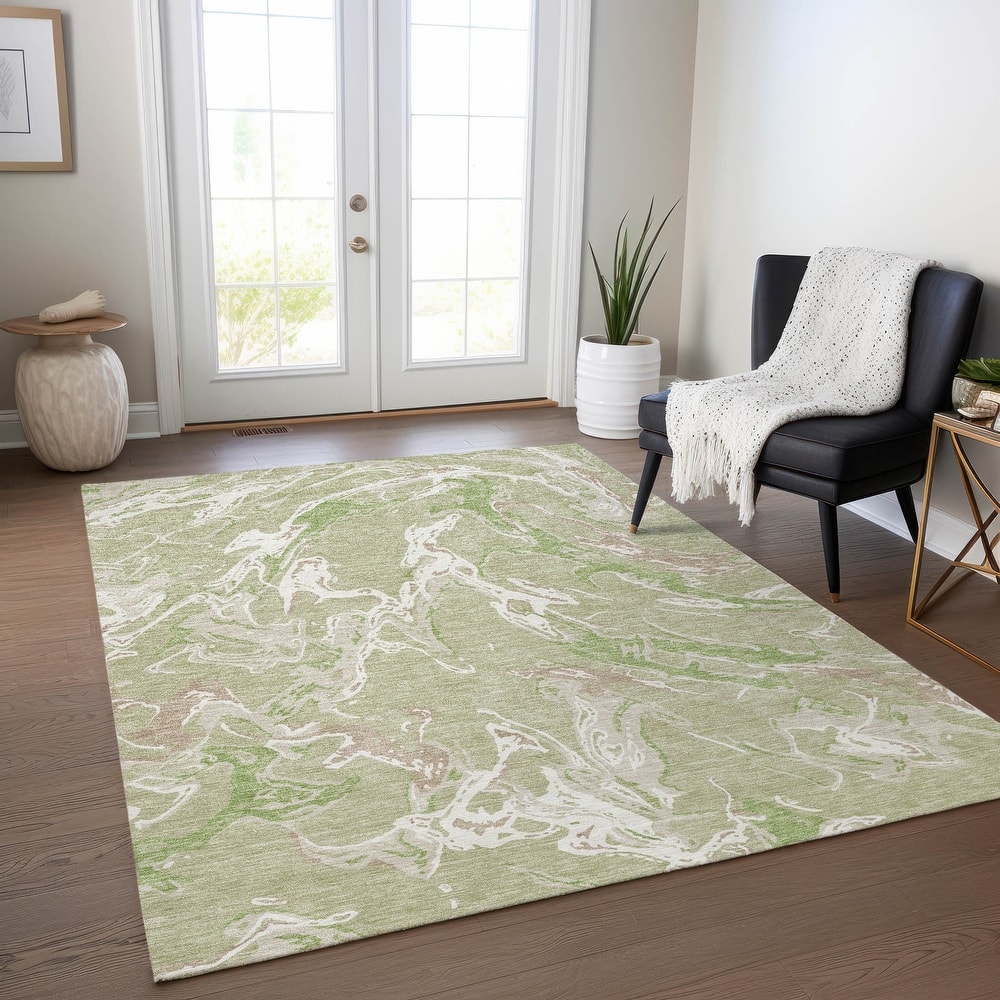 Machine Washable Indoor/ Outdoor Modern Wave Chantille Rug