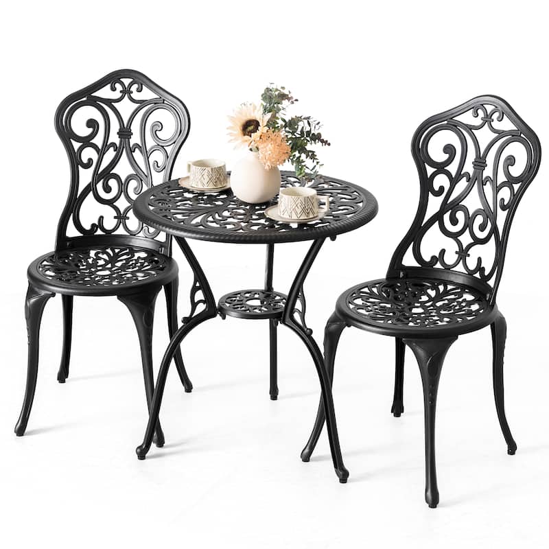 Nuu Garden Patio Cast Aluminum Bistro Set with Umbrella Hole, Black