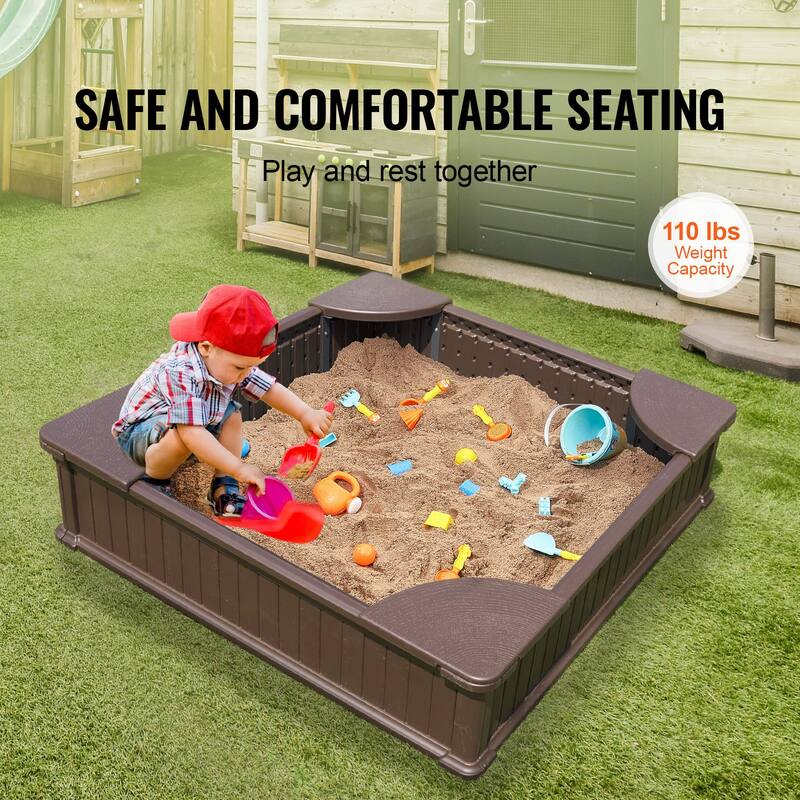 Sandbox with Cover for Outdoor Backyard, Beach, Park, Gift for Boys Girls Ages 3-12
