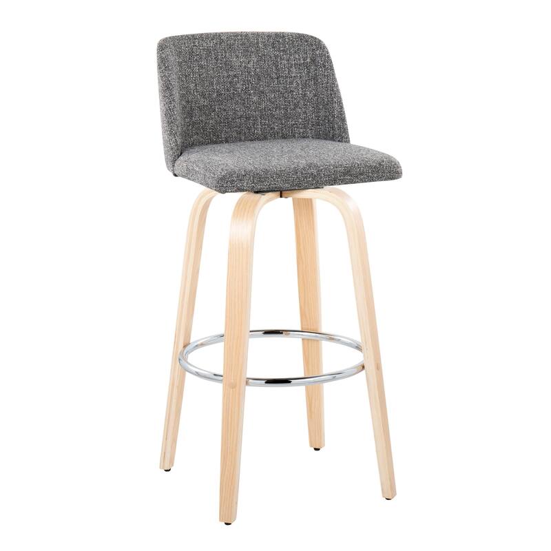 Carson Carrington Vallberga 30" Fixed-Height Bar Stool with Natural Wood Base (Set of 2) - Grey Noise Fabric/Round Chrome Footrest