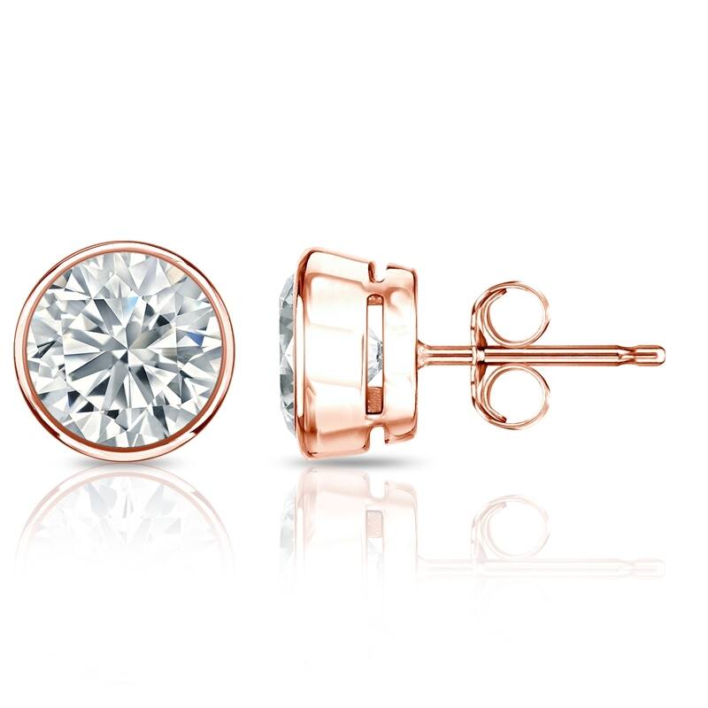 Auriya 14k Gold Lab Grown Round Diamond Stud Earrings 0.50 to 5.00 ct. tw. Bezel Push-Back (F-G VS) - Rose - 4.50 ct. tw.