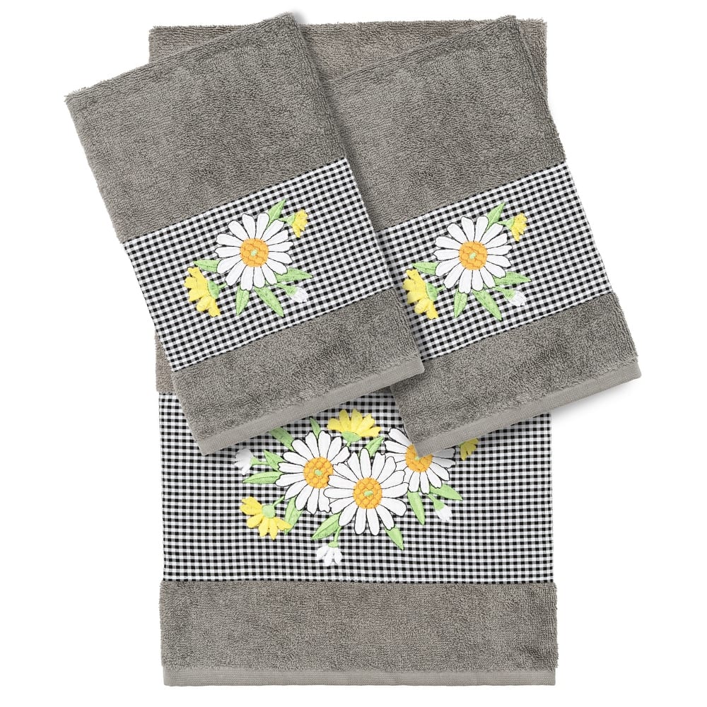 Authentic Hotel and Spa 100% Turkish Cotton Daisy 3PC Embellished Towel Set