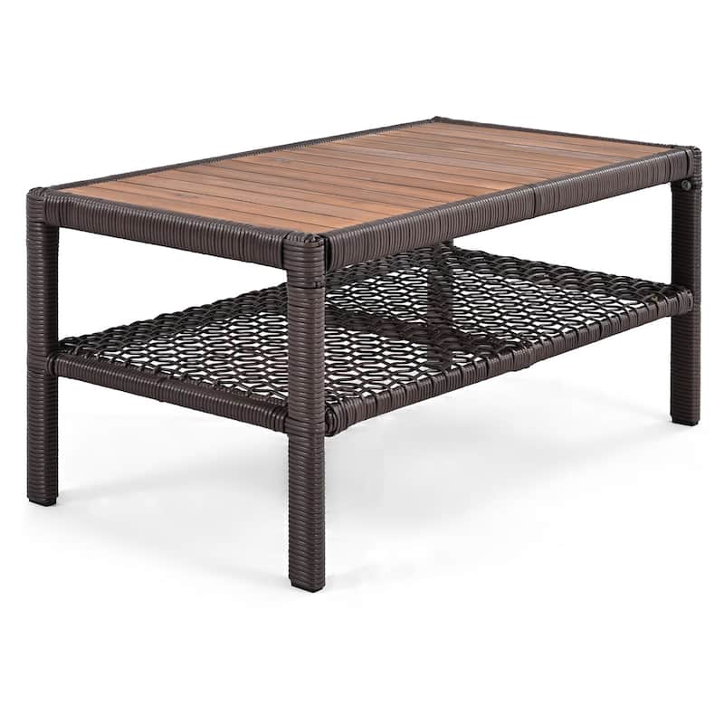 4 Pieces Patio Sofa Furniture Set 3-seater Sofa, 2 Swivel Chairs and Solid Wood Tabletop Coffee Table, Outdoor Conversation Set
