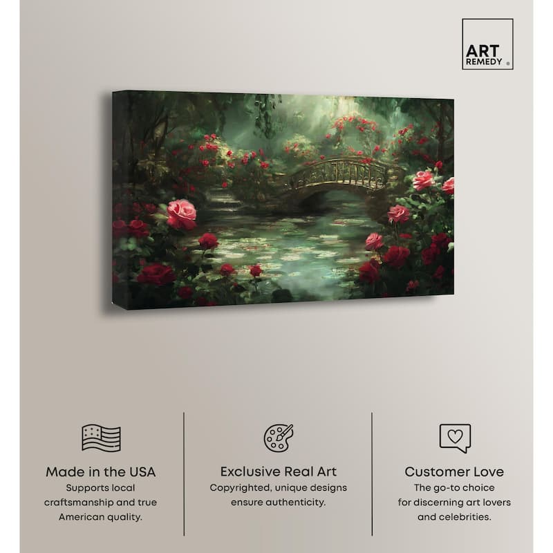 Rose Garden Bridge Canvas by Art Remedy, Gallery Wrapped