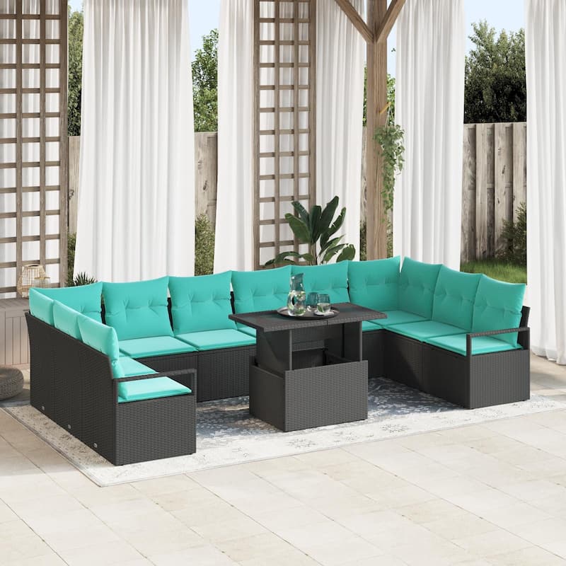 vidaXL 11 Piece Garden Sofa Set with Cushions - 135.4×69.7×27.2 - Black