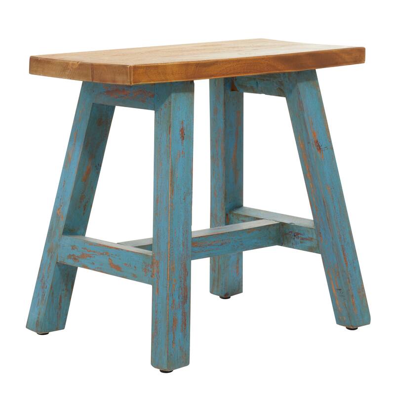 Wood Bench or Stool with Brown Wood Top - Brown or Blue - Roche River Decor - Blue